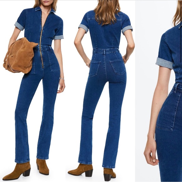 NWT Mango Denim Zip Jumpsuit - Picture 1 of 4